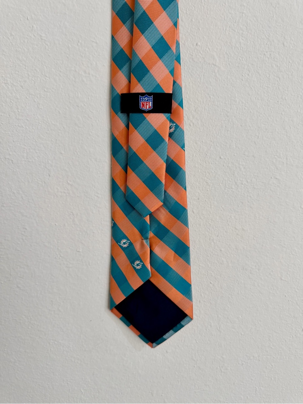 NFL Miami Dolphins Plaid Tie in Teal and Orange